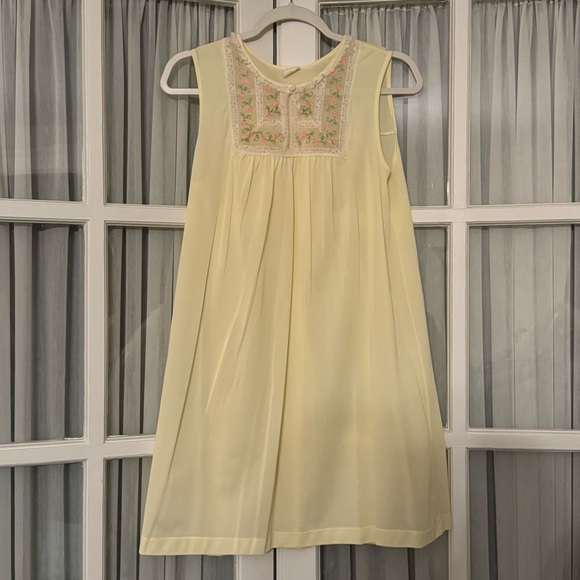 Sears Yellow nightgown Dress with Pink floral Embroidery